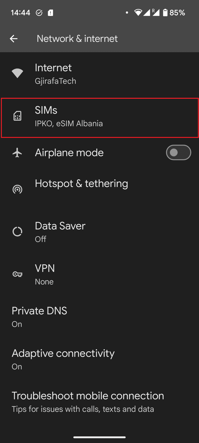 Pjesa e SIMs në Network & Internet