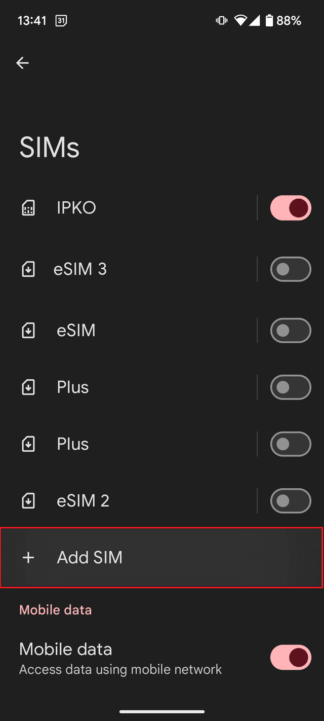 Pjesa e Add SIM në SIMs