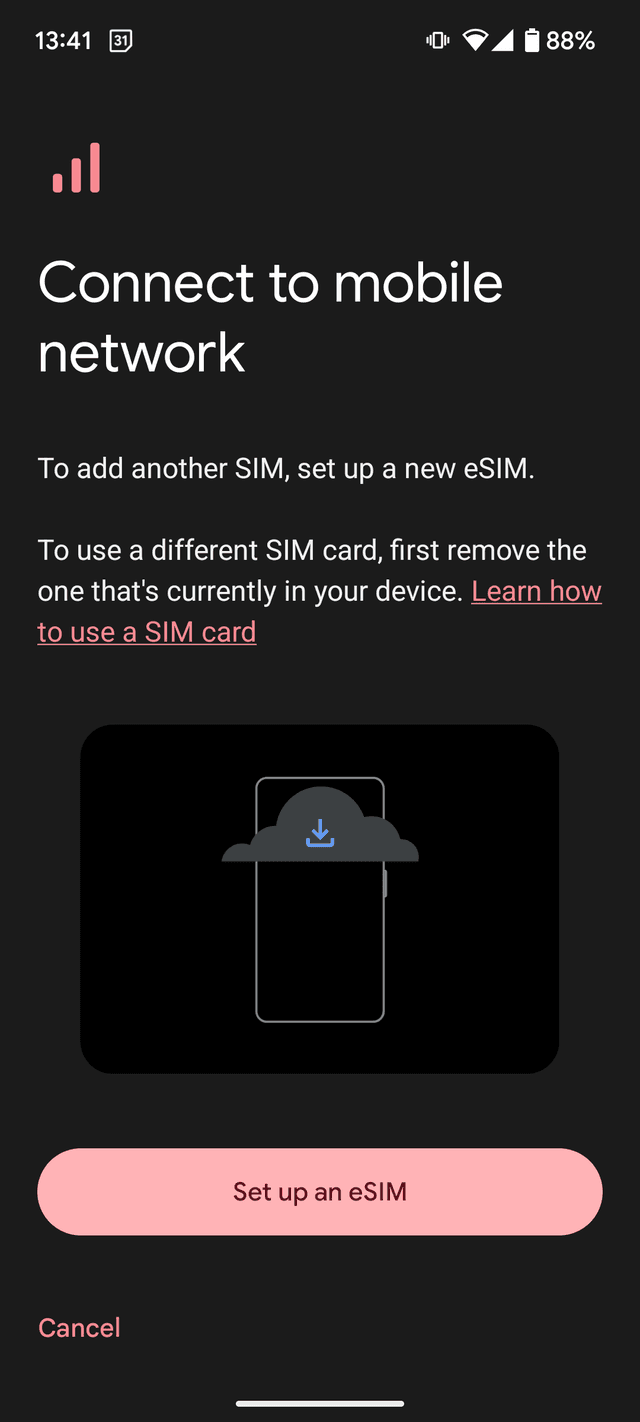 Pjesa e Set up an eSIM në Add SIM