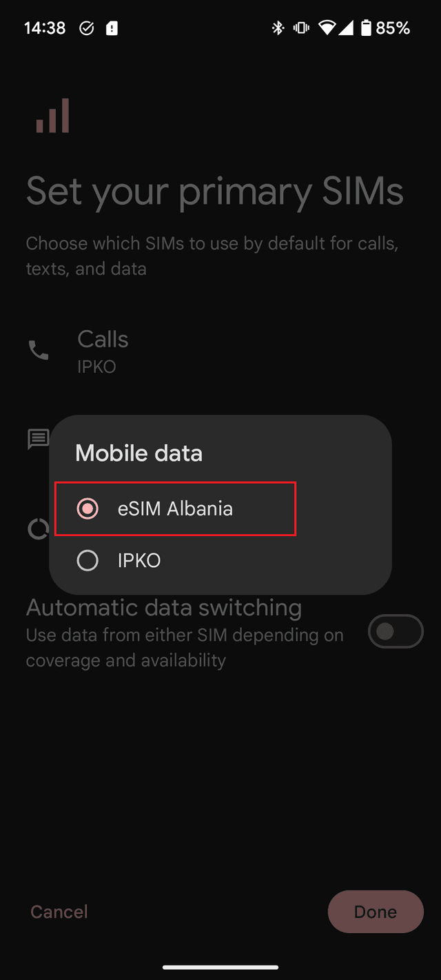 Pjesa e Mobile Data në Settings