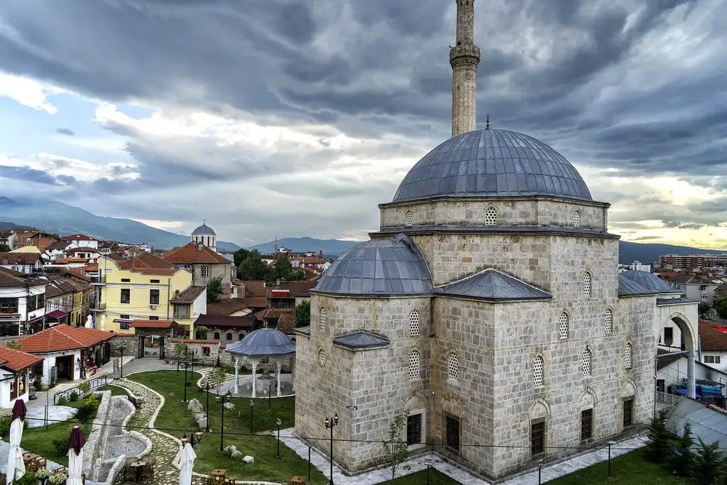 The Stone Bridge and Sinan Pasha Mosque, iconic landmarks of Prizren reflecting the city's Ottoman heritage.