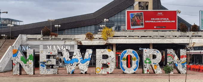 The iconic Newborn Monument in Prishtina, symbolizing Kosovo’s independence. The artwork is repainted every year with different themes, reflecting the country’s evolving identity.